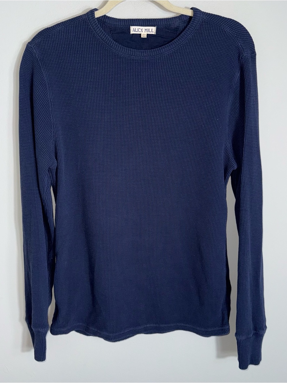 Alex Mill Men's Long Sleeve Waffle Knit Thermal Top Shirt-Blue-Crew Neck-Medium